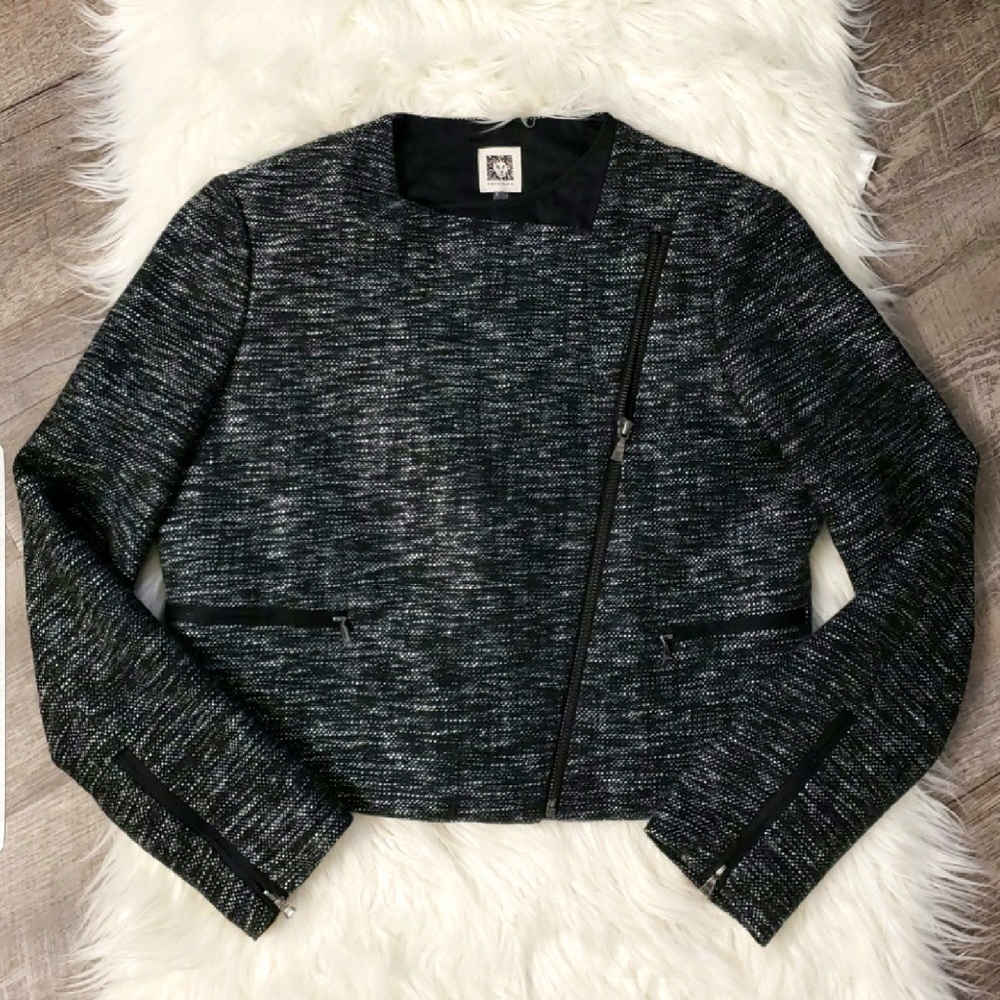 Anne Klein cropped blazer zipper closure NWOT